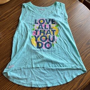 Simply southern love all that you do floral teal tank top large
